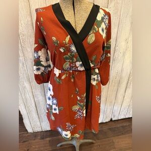 Scotch & Soda Red Floral Midi Dress with Black Trim